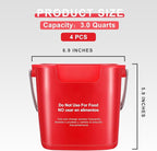 Yaomiao 4 Pcs Cleaning Bucket 3 Quart Small Sanitizing Square Bucket Detergent Pail with Measurements Spout and Handle for Home Commercial Use Restaurant Kitchen Office School (Red)
