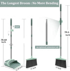 Broom and Dustpan Set for Home, Dust pan with Long Handle, Broom with Dustpan Combo Set, for Home Kitchen Room Office Lobby Floor Use Upright Stand Up Sweeping (Gray&Green)