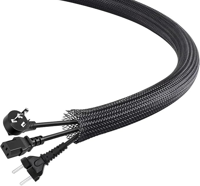 25Ft-1.5inch PET Expandable Braided Wire Sleeving,Wire Loom Cable Sleeve for TV,Computer,Home Theater,Automotive,Home Industrial,Electrical Wires,Chemical,Protect Cat from Chewing Cords,Black