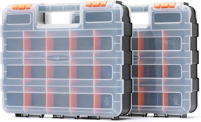 Mayouko Double Side Tools Organizer, Customizable Removable Plastic Dividers, Hardware Box Storage, Excellent for Screws,Nuts,Small Parts, 34-Compartment,2 PCS Set,12.6"L x 10.6"W x 3.2"H