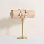 GemeShou White bracelet holder stand for selling, wood bracelet organizers and storage, retail bracelet hanger display for boutique Home Decor【Beech Brass Bracelet Holder-Low】
