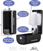 Wall Mounted Soap Dispenser with Large 34 oz. Capacity - A Black Commercial Hand Soap Dispenser or Hand Sanitizer Wall Mount Unit That Holds 25 pct More Than Other Brands - ADA Compliant