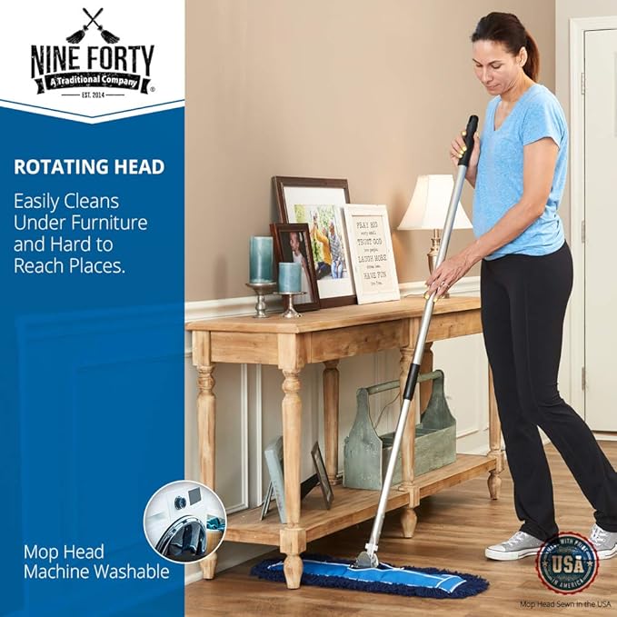 Nine Forty 36" Premium Nylon Dust Mop- Heavy Duty Mop Head for Industrial, Commercial, and Residential Cleaning - Dry Floor Duster for Hardwood Surfaces and Commercial Applications - Blue