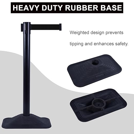 OangeStar 4-Pack Commercial Crowd Control Stanchions with 10ft Retractable Belt - Heavy Duty Queue Barriers for Events, Black Rubber Base Post for High Traffic Areas, Banks & Retail Stores