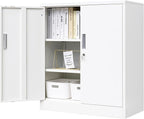 BESFUR Metal Storage Cabinet 36" H, White Locking Cabinet with 2 Lockable Doors and 2 Adjustable Shelves, Garage Storage Cabinet for Home Office, Garage, School, Apartment, Warehouse