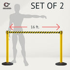 Crowd Control Warehouse CCW Series RBB-150 - Set of 2 Stanchion Retractable Belt Barriers - 16 Foot, Yellow"Caution - DO NOT Enter" Black Letters Belt with Yellow Post - Easy Assembly