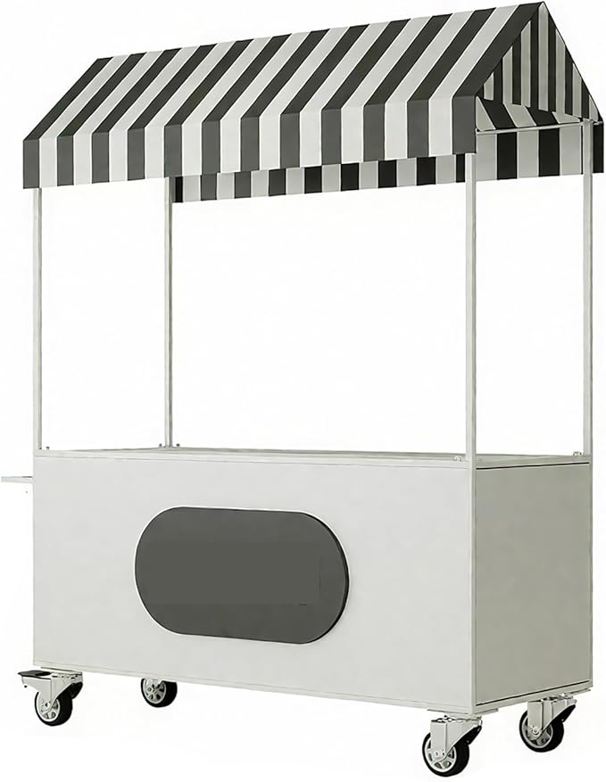 Outdoor Vendor Cart, Portable Cart with Canopy, Commercial Business Mobile Street Food Vendor Carts, Foldable Vending Stand Kiosk Display Trolley with Canopy for Markets (Blue)