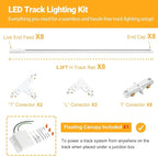 VANoopee 26FT H Track Lighting Rails White, H Type Track Lighting Kit with Floating Canopy Connector, End Caps, Live End Feeds, I T & L Connectors, Compatible with Single Circuit H Style Track System