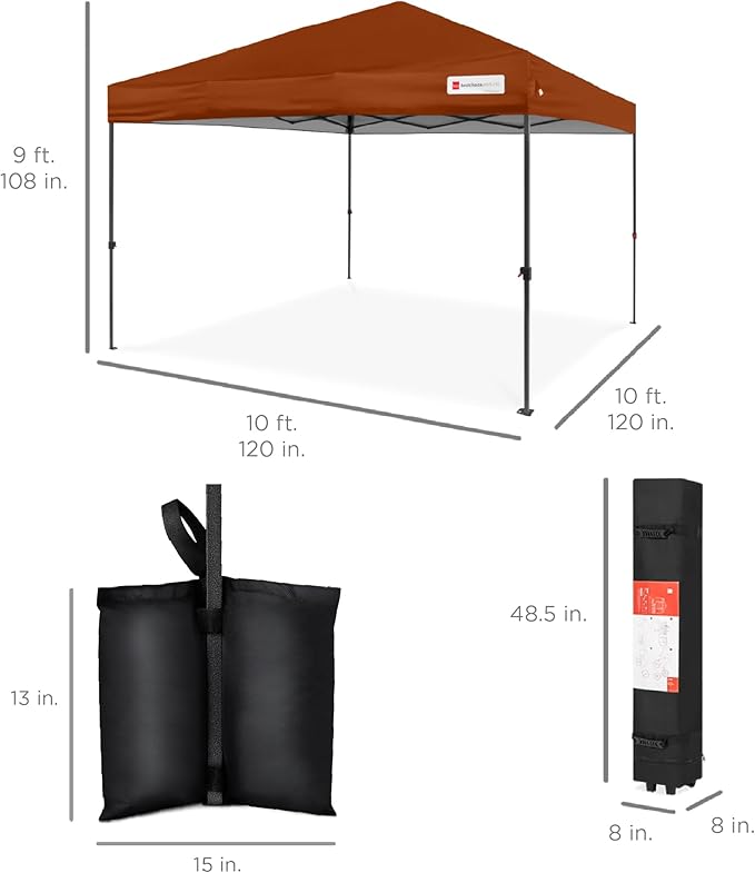Best Choice Products 10x10ft 1-Person Setup Pop Up Canopy Tent Instant Portable Shelter w/ 1-Button Push, Case, 4 Weight Bags - Rust