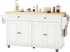67’’ Movable Kitchen Island with Drop Leaf and Power Outlet, Lockable Sliding Countertop Rolling Island Cart with 2 Large Drawers, Spice, Towel Rack,White