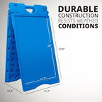 Jumbl A-Frame Signboard 15.7” x 26” Display Surface – Small Outdoor Sandwich Board w/Weather Resistant PVC Sign Protector & Sand Fill Holes – Dual Signage Stand for Storefront Sidewalk Curb (Blue)