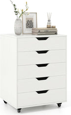 LOKO 5-Drawer Storage Cabinet, Versatile Drawer of Chest with Lockable Wheels, Mobile Office Lateral File Cabinet, for Home Office, Study (White, 16" D x 19.5" W x 25.5" H)