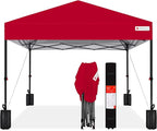 Best Choice Products 10x10ft 1-Person Setup Pop Up Canopy Tent Instant Portable Shelter w/ 1-Button Push, Case, 4 Weight Bags - Red