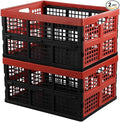 Hespapa 35 Quart Folding Crates, Red Plastic Collapsible Storage Container Milk Crate Baskets, 2 Pack