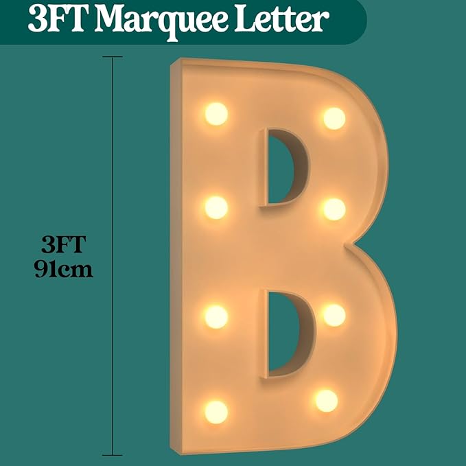 Marquee Letters 3 Feet Tall, 3FT Large Light up Letters B, Big Sign B with Warm White Light for Birthday Wedding Proposal Engagement Graduation Party Backdrop Decorations