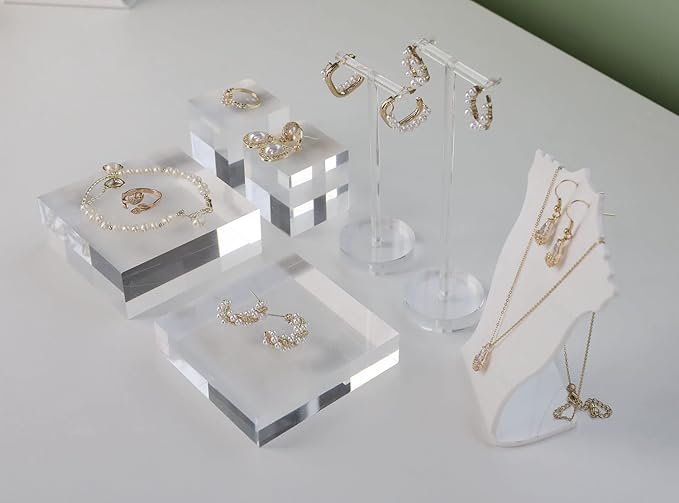 GemeShou 2pcs Acrylic earring display risers, Jewelry display riser stand, clear ring risers for display selling【2pcs 1.57 L x1.57 W x1.57 H inch】
