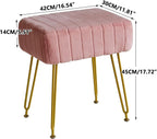 IBUYKE Velvet Rectangular Footrest Ottoman, Makeup Vanity Stool Side Table, Velvet Dressing Table Seat, Pouf Couch Stool, Golden Steel Legs, Pink LG-51P