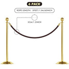 Woanger 6 Pack Velvet Stanchion Rope, 5 Feet Crowd Control Stanchion Ropes Safety Barrier with Gold Plated Hook for Carpet Events Movie Theaters Grand Openings Hotels Party(Black)