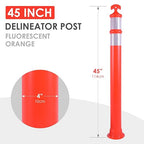 Traffic Delineator Post Cones with Heavy-Duty Octagonal Rubber Base, Channelizer Post Kit for Road Construction Work, Traffic Guidance, Garage Parking, Crowd Control (3, 45")