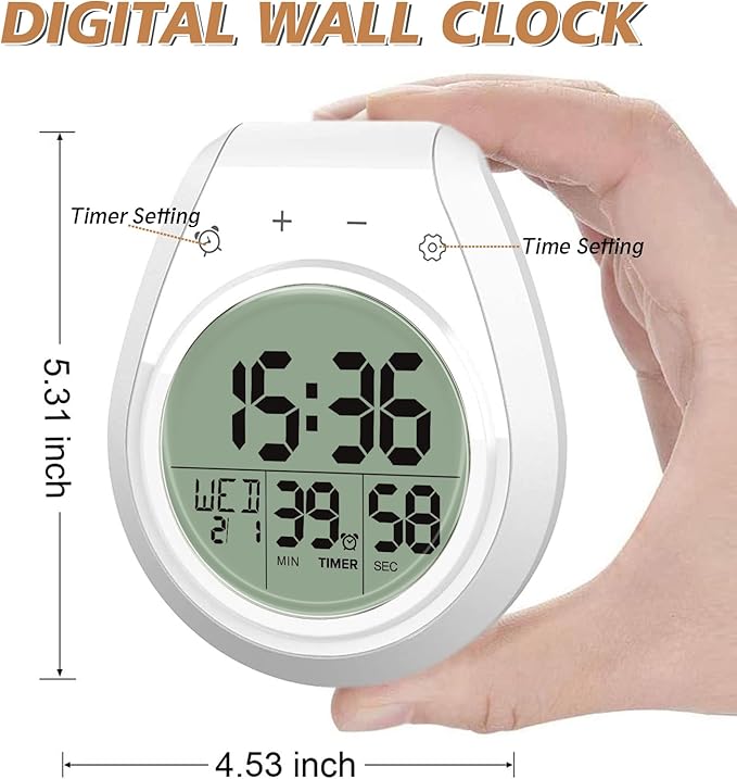 Shower Timer Clock Waterproof, Digital Bathroom Kitchen Wall Clock with LCD Display, 12/24 Hour Format, Temperature, Countdown Timer, Suction Cup, Hanging Hole