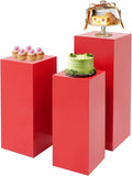 3Pcs Display Pedestal Stand, Square Tall Pedestal Cake Stands Pillars, Sturdy Pedestals Display Square Dessert Table for Placing Cakes, Desserts in Parties, Weddings (Red)