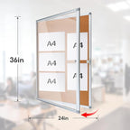 Enclosed Cork Bulletin Board Tamper-Proof Dispaly Case, Aluminium Frame, All-Weather Cork Noticeboard, Outdoor Enclosed Cork Board for School, Office, Restaurant, Hospital (36 X 24 Inches)