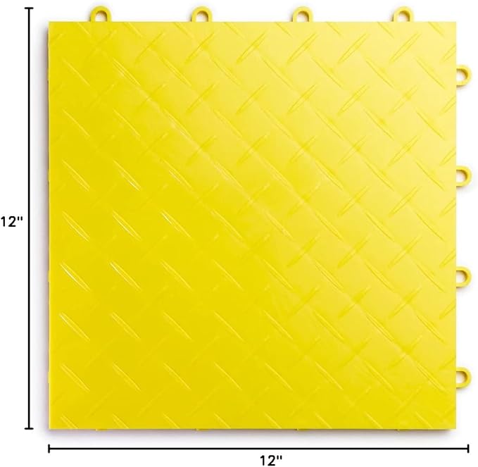 Big Floors RaceDeck Diamond Plate Design, Durable Interlocking Modular Garage Flooring Tile (Yellow, 48 Pack of 12 x 12" Tiles)