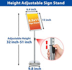 8.5x11 Adjustable Sign Holder Stand, Pedestal Poster Menu Stand, Heavy Duty Floor Standing Sign Stand Aluminum Display Stand for Vertical and Horizontal View Sign Holder, Black