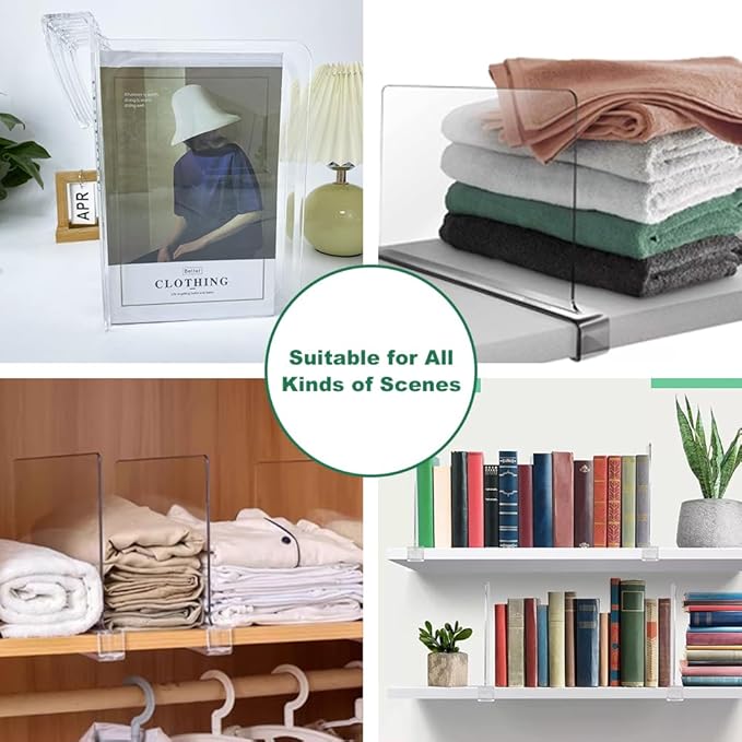 8 Pack Acrylic Shelf Dividers for Closet Organization, Clear Shelf Divider Fits Shelves of 0.4-1 Inch,Purse Organizer for Closet, Shelf Organizer, Closet Organizers and Storage (8)