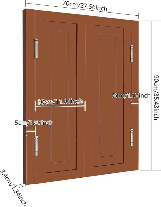 Solid Wood Interior Swing Door with Metal Hinges - Swinging Cafe Doors for Kitchen, Stairs, Bedroom Entrance & Partition (Brown, 27.56"X35.43")