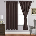 JIUZHEN Blackout Curtains for Bedroom - 60 Inch Wide Thermal Insulated Room Darkening Privacy Soundproof Curtains for Living Room, Set of 2 Panels with Tiebacks, 60 x 63 inches, Brown