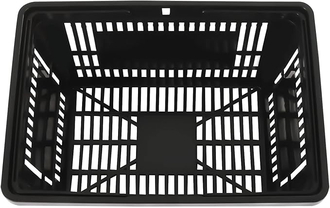 LOYALHEARTDY 12PCS Shopping Baskets with Handles, 21L Plastic Grocery Basket for Retail Store, Supermarket, Grocery Shopping |17" x 12" x 9" Portable Shop Basket (Black)