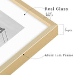 Frametory, 16x20 Metal Picture Frame with Mat for 11x14 Picture & Real Glass, Aluminum Photo Frame Collection (Gold, 1 Pack)