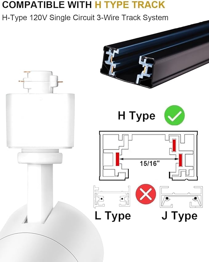 White 20W Track Lighting Heads,2700K-6500K Stepless Dimming H Type LED Track Light Heads Dimmable Rail Ceiling Spotlight Fixtures Accent,CRI90+ 24° 1800LM,6 Pack