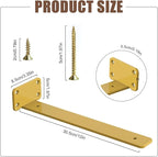 6 PCS Gold Steel Heavy Duty Brackets Without Lip, 12 Inch Supports DIY for Shelves Bracket with 5mm Thick, Industrial Modern Floating Shelf Support for Wall Mount Shelves