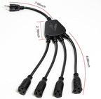 oviitech 1 to 4 Splitter Power Cord,3-Prong SJTW 16 Gauge/3C Extension Cord,1.5FT 4 Outlet Y Splitter Power Extension Cable,Black.