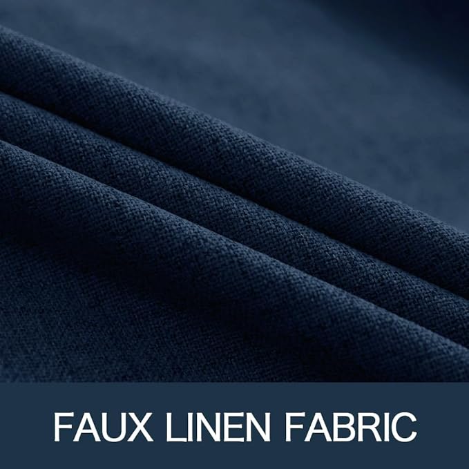 MIULEE 100% Blackout Linen Textured Curtains for Bedroom Solid Thermal Insulated Midnight Blue Grommet Room Darkening Curtains & Drapes Luxury Decor for Living Room Nursery 52 x 84 Inch (2 Panels)