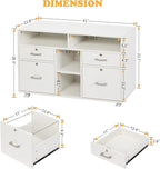 VINGLI Wood Mobile File Cabinet with 4 Drawers and Shelves, Printer Stand with Open Storage, Lockable Lateral Filing Cabinet for Home Office, Assembly Required, Light Beige Close to White