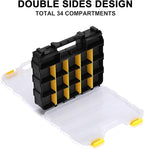 Mayouko Double Side Tools Organizer, Customizable Removable Plastic Dividers, Hardware Box Storage, Small Parts Organizer, 34-Compartment, Black/Yellow
