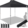 Eurmax USA NOMATTER ONE-Person Open&Close 10x10ft Pop Up Canopy Tent，Portable Shelter Canopy for Outdoor Events，Instant Canopies, Temporary Sunshade,Bonus 4 Sand Bags(Black)