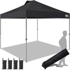 Eurmax USA NOMATTER ONE-Person Open&Close 10x10ft Pop Up Canopy Tent，Portable Shelter Canopy for Outdoor Events，Instant Canopies, Temporary Sunshade,Bonus 4 Sand Bags(Black)
