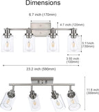 4 Light Track Lighting Fixtures Ceiling Kitchen Track Lighting Kit Brushed Nickel Bathroom Tracking Vanity Lights with Clear Glass Shade, Rotatable Spotlight for Accent Task Wall Art Hallway