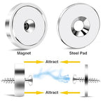 DIYMAG 4Pcs 110 lb 1.26 inch Neodymium Round Base Cup Magnet,Strong Rare Earth Magnets with Heavy Duty Countersunk Hole and Stainless Screws for Refrigerator Magnets Office Craft (Silver)