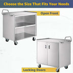21" x 33" Stainless Steel Utility Cart with Enclosed Base and Open Front - 3 Shelf Heavy-Duty Commercial Service Cart - NSF Prep & Work Table for Kitchen, Catering, Restaurant