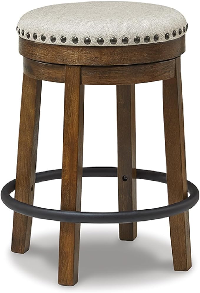 Signature Design by Ashley Valebeck Upholstered Swivel Stool, Cushioned Seat, Woven Fabric Upholstery, Wood, 24" H, Brown & Black
