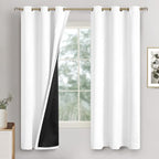 White Blackout Curtains for Bedroom 63 Inch Length, Black Out Thermal Insulated Grommet Window Drapes for Living Room, 2 Panels Set, Each 42 Inch Wide