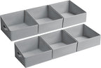 DIMJ Storage Bins for Closet, Trapezoid Storage Bins with Front Handle, Fabric Storage Baskets for Shelves, Line Closet Organizers for Toys, Boooks, Clothes, 6 Packs (Grey)
