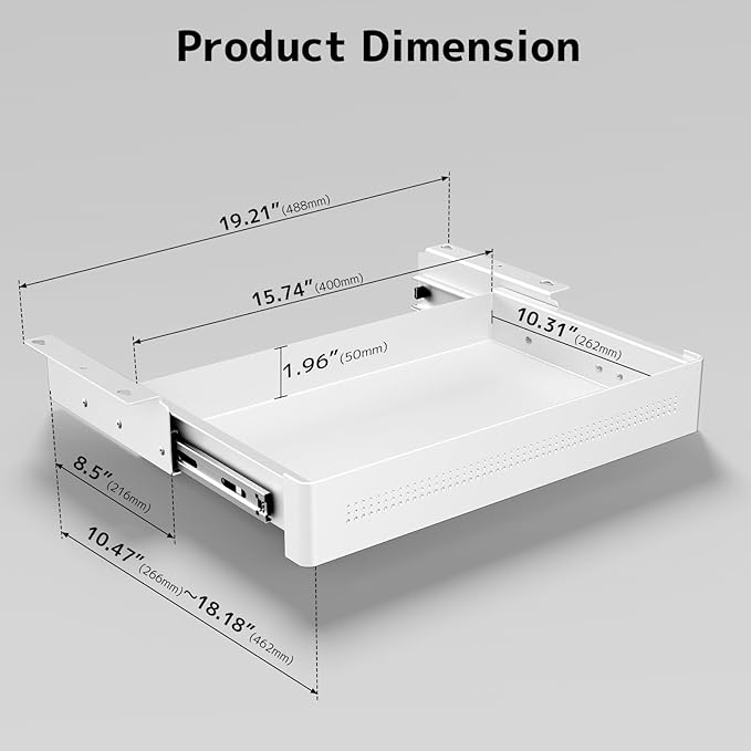 PUTORSEN Under Desk Storage Drawer 15.74" Wide - Smooth Slide Out Organizer for Standing Desk & Home Office,Max Load 17.6 lbs,Quiet Glide, White
