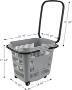 4-Pack Large Wheeled Shopping Basket with Carry Handle, 50 L Plastic Grocery Shopping Basket Gray