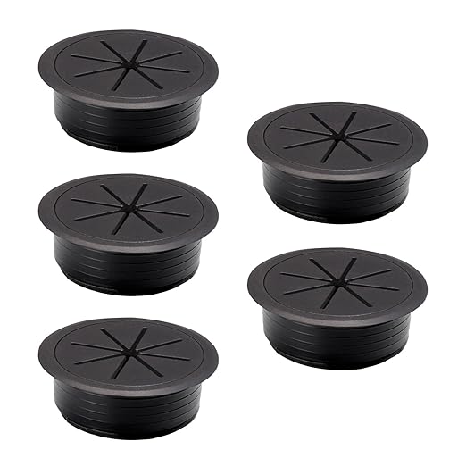 5 Pcs Desk Grommet 2-1/16" / 53 mm, Desk Hole Cover for Cables Black, Cable Grommet ABS Plastic, Desk Hole Grommet for Home & Office Pc, Detachable Cable Cord Organizer